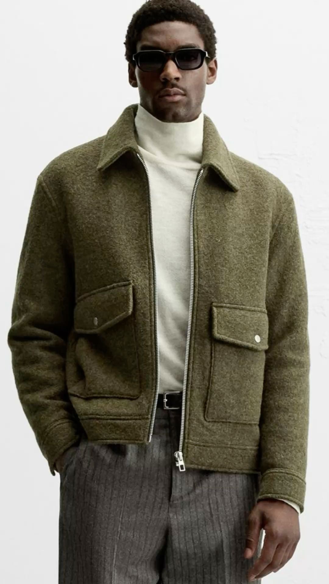 Italian Wool Jacket in Olive Green