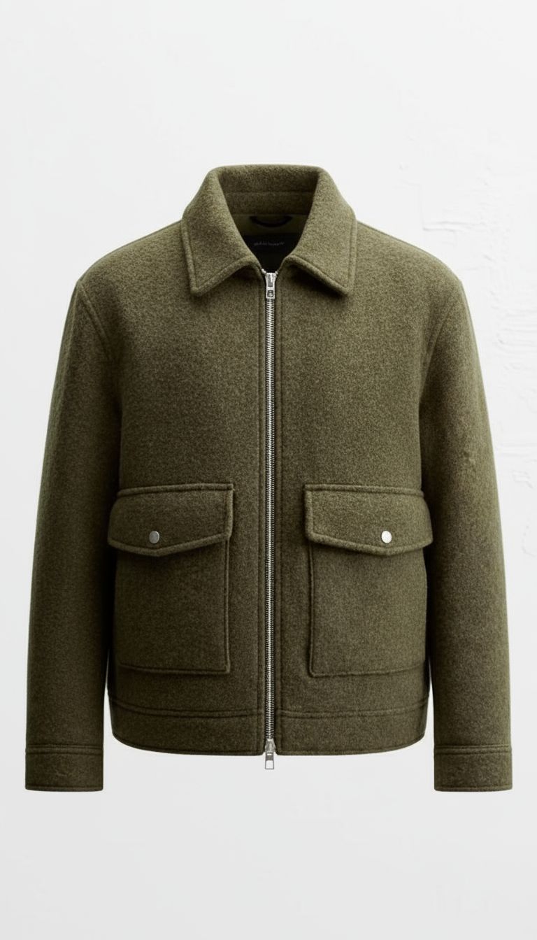Italian Wool Jacket in Olive Green